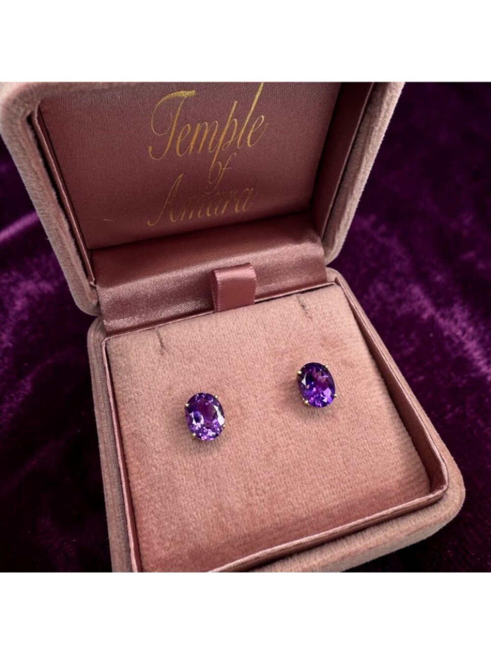 Vintage- 14K Gold Natural Amethyst Earrings Large 5CT February Birthstone Estate - Picture 10 of 16